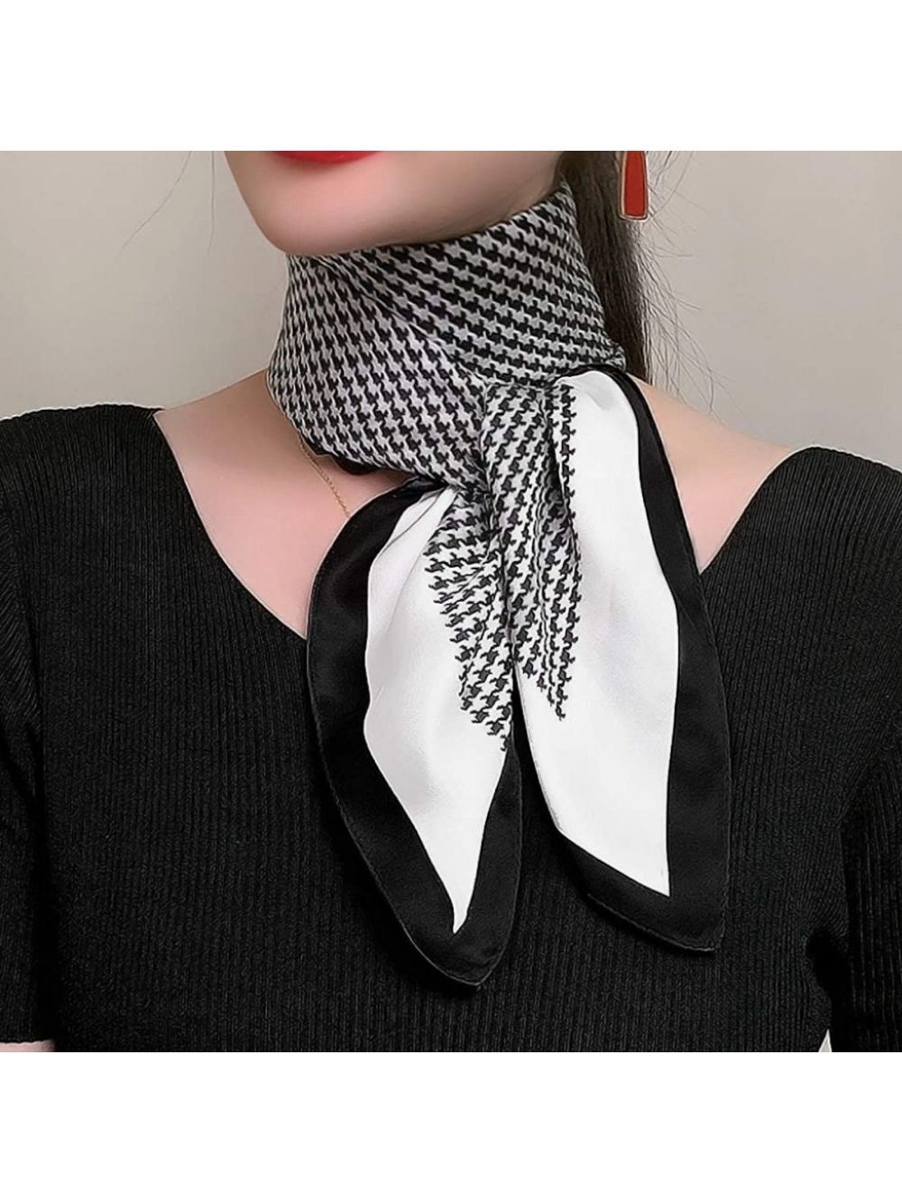 Silk Feel Scarf Women Houndstooth Square Scarf Soft Mulberry Silk Scarve